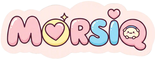 Pastel-colored 'MORSIQ' logo with decorative elements on a white background